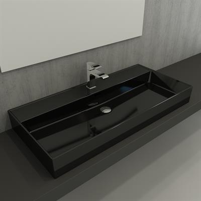 Bocchi 1378-005-0126 Milano Tezgah Üstü Lavabo 100 Cm Parlak Siyah