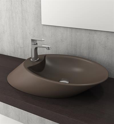 Bocchi 1021-025-0126 Vessel Batarya Banklı Çanak Lavabo 72 cm Mat Kahve