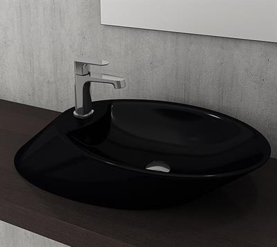 Bocchi 1021-005-0126 Vessel Batarya Banklı Çanak Lavabo 72 cm Parlak Siyah