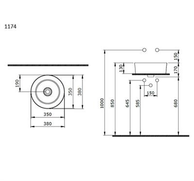 Bocchi Vessel Yuvarlak Çanak Lavabo 38 cm Bisküvi