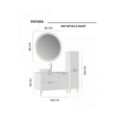 Creavit PT0100.42 Patara 100 cm Banyo Dolabı Takımı 