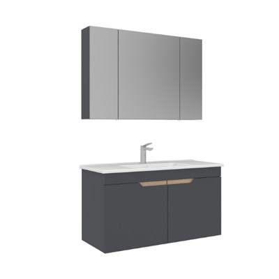 Orka Lena 100 cm Ayna Dolaplı Kapaklı Banyo Dolabı Takımı Antrasit