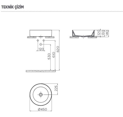 Creavit NC045 Nice Tezgah Üzeri Lavabo Ø45 cm Cool Grey-Gri