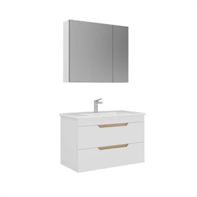 Orka Lena 85 cm Ayna Dolaplı Çekmeceli Banyo Dolabı Takımı Beyaz