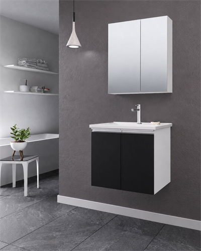 Orka Terme 80 CM Kapaklı Banyo Dolabı Takım Parlak Siyah