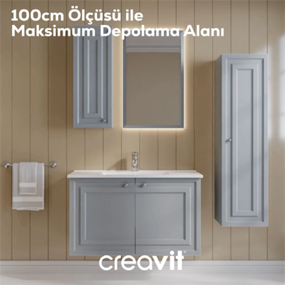 Creavit Kayra Mat Gri Lavabo Dolabı Takımı Dolaplı 100 cm
