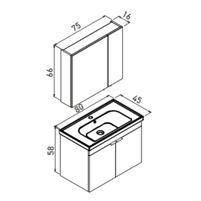 Orka Desna 80 cm Takım Ayna Dolaplı beyaz