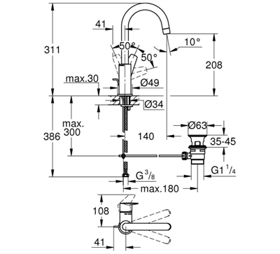Grohe 23760001 Bauedge Tek Kumandalı Lavabo Bataryası 1/2