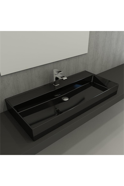 Bocchi 1378-005-0126 Milano Tezgah Üstü Lavabo 100 Cm Parlak Siyah