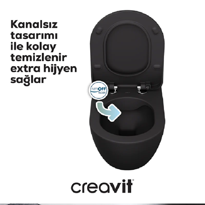 Creavıt FE322 Free Rim-Off Kanalsız Asma Klozet ve Yavaş Kapanan Klozet Kapağı-Mat Antrasit
