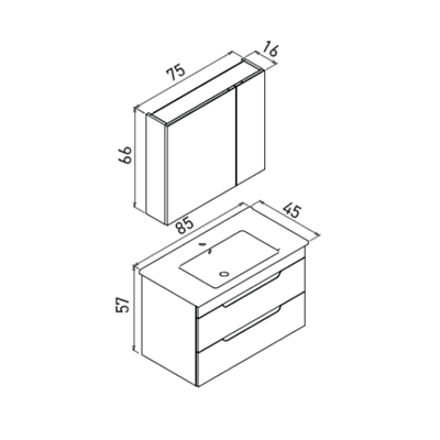 Orka Lena 85 cm Ayna Dolaplı Çekmeceli Banyo Dolabı Takımı Beyaz