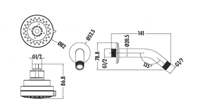 Creavit SH035 Duş Başlığı - 3 fonksiyonlu tepe duşu