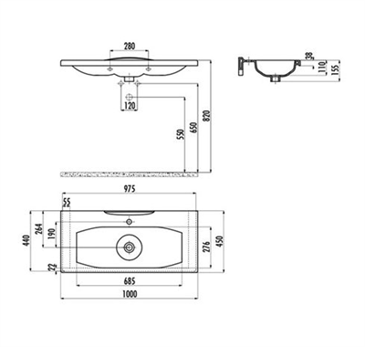 Creavit LN200 Luna Dolap Uyumlu Lavabo 45X100 cm Beyaz