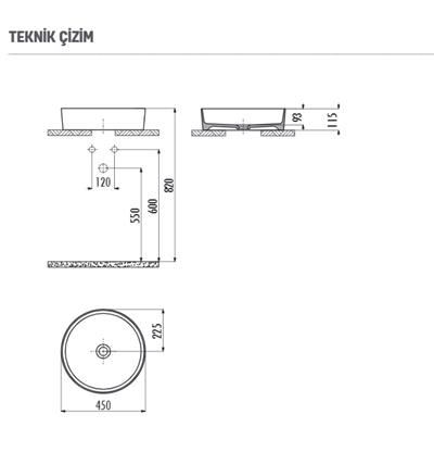 CREAVİT LP145.00CG Loop Ø 45 cm Tezgah Üstü Çanak Lavabo  Cool Grey