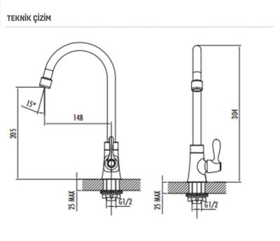 Creavit MF7001 Tek Su Girişli Mutfak Bataryası Krom