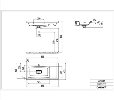 CREAVİT MY085 Memory 85 cm Etajerli Dolap Uyumlu Lavabo