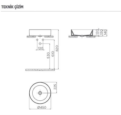 Creavit NC045 Nice Tezgah Üzeri Lavabo Ø45 cm Cool Grey-Gri