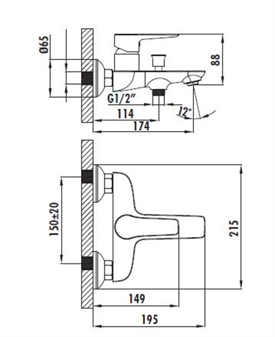 Creavit Nero NR2500 Banyo Bataryası Krom
