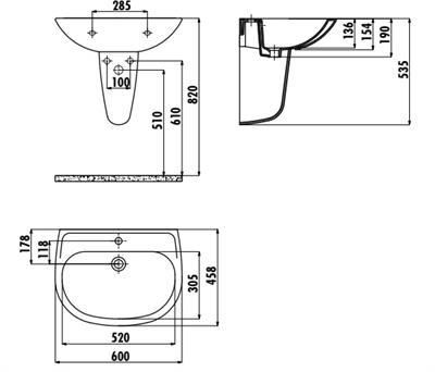 Creavit SD060 Sedef Tam Ayak Lavabo 60 cm