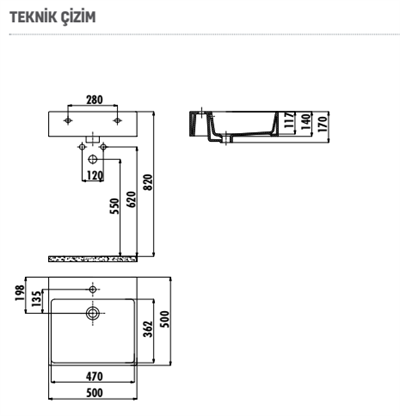 CREAVİT NX256 SET ÜSTÜ ÇANAK DÜZ LAVABO 50x50
