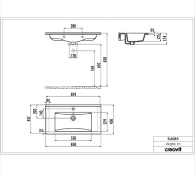 Creavit SU085 Su Dolap Uyumlu Lavabo 45X085cm Beyaz