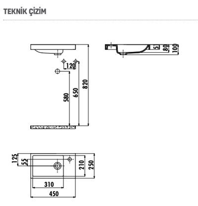 Creavit TP025 Elmas Tezgah Üstü Lavabo 25X45 cm Beyaz