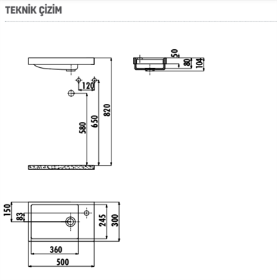 Creavit TP026 Elmas Tezgah Üstü Lavabo 30X50 cm Beyaz