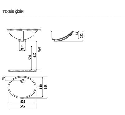 Creavit TP205 Tezgah Altı Oval Lavabo 40X52 cm Beyaz