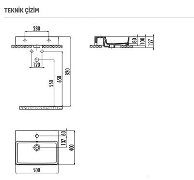 Creavit VX242 Volga Tezgah Üstü Kare Lavabo 40x50 cm
