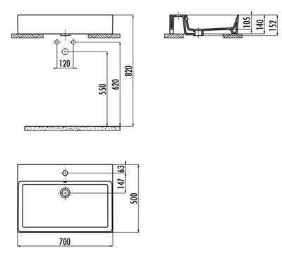 Creavit VX270-00CB00E-0000 Vox Tezgah Üstü Kare Lavabo 70 cm