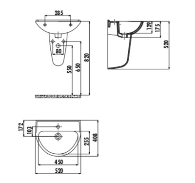 Creavit Yarım Ayak Oval Lavabo 40X50 cm Beyaz TP155