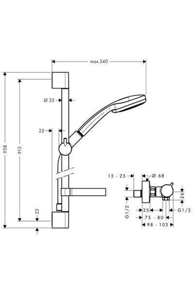Croma 100 Vario/Ecostat 1000 Combi 0,90m Krom