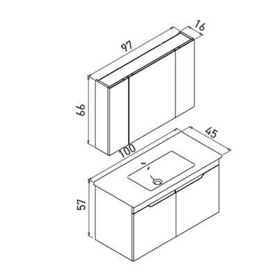 Orka Lena 100 cm Ayna Dolaplı Kapaklı Banyo Dolabı Takımı Antrasit