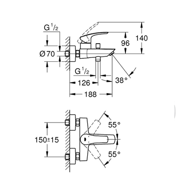 Grohe Eurosmart Tek Kumandalı Banyo Bataryası 1/2-33300003
