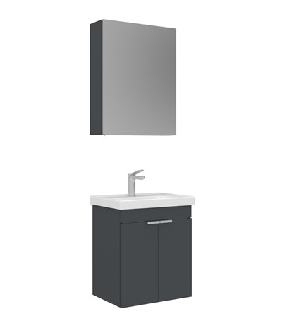 Orka Desna 50 cm Asma Banyo Dolabı Set, Dolaplı Ayna Antrasit