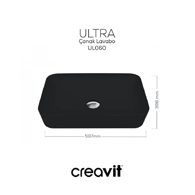 CREAVİT UL060-00SM Ultra Tezgah Üstü 40X60 cm Mat Siyah Lavabo