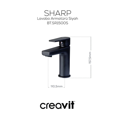 CREAVİT Sharp Mat Siyah Lavabo Bataryası SR1500S