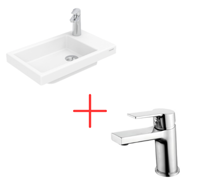 Creavit Elmas Tezgah Üstü Lavabo 30X50 cm Beyaz Ve Luna Lavabo Bataryası (TP026+LN1500)