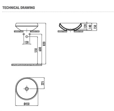 Creavit DE045 Deep Tezgah Üzeri Lavabo Ø45 cm