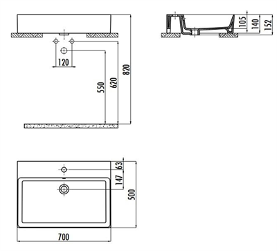 Creavit VX270-00CB00E-0000 Vox Tezgah Üstü Kare Lavabo 70 cm