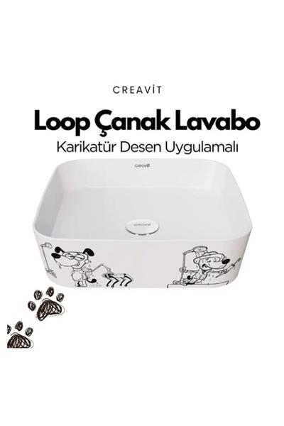 CREAVİT LP040 Kare Çanak Lavabo 40 cm Karikatür Desen Uygulamalı