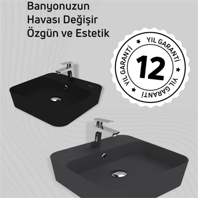 Creavit LP046-00KK00E-0000 Loop Kare Çanak Lavabo - Kömür Karası