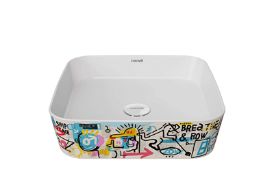 Creavit LP040 Loop Kare Çanak Lavabo 40 cm Grafiti Desen Uygulamalı