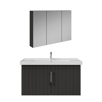 Creavit D20 Kapaklı Lavabo Dolabı Dolaplı Ayna Takımı Antrasit Lake 100 cm