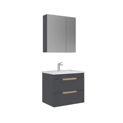 Orka Lena 65 cm Ayna Dolaplı Çekmeceli Banyo Dolabı Takımı Antrasit