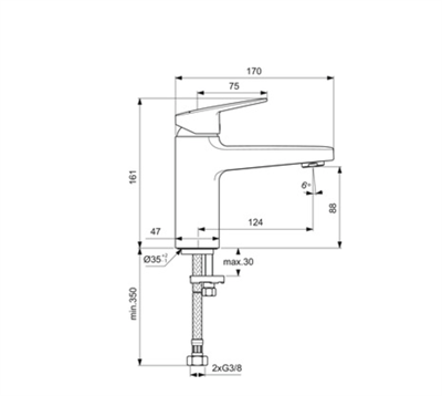 İdeal Standard BC554AA Cerafine O Grande Lavabo Bataryası-Chrome-Sifon Ku