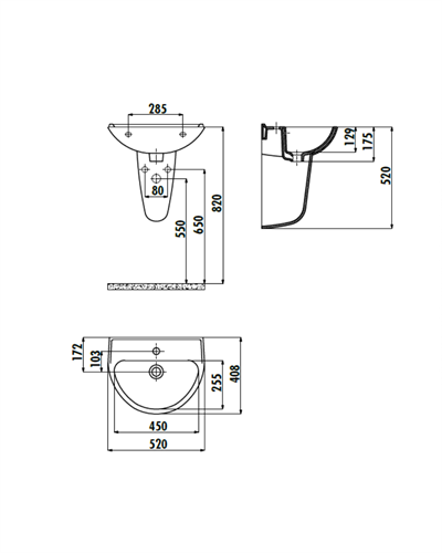 Creavit Yarım Ayak Oval Lavabo 40X50 cm Beyaz TP155