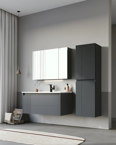 Orka Likya 100 CM Banyo Dolabı Takımı Mat Antrasit