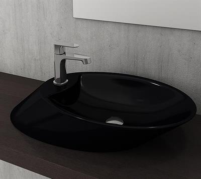 Bocchi 1021-005-0126 Vessel Batarya Banklı Çanak Lavabo 72 cm Parlak Siyah