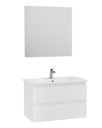 Creavit Alinda Çekmeceli Lavabo Dolabı Düz Led Ayna Takımı Parlak Beyaz Lake 80 cm